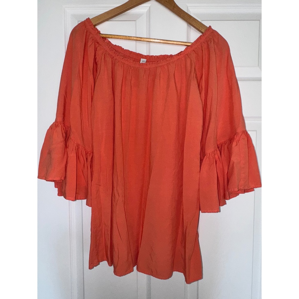 Beach Women L‎ Coral Off Shoulder Ruffle Bell Sleeve Coquette Cottagecore Chic